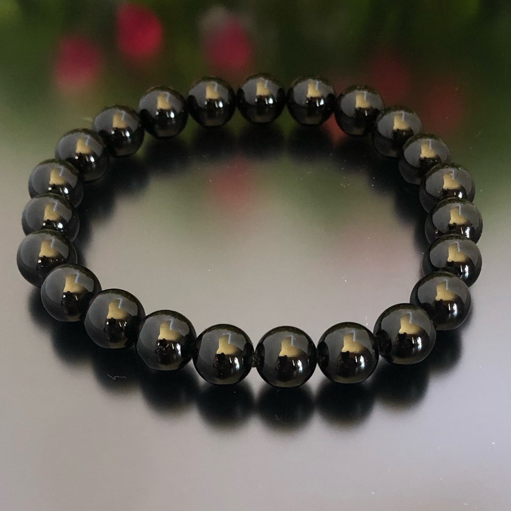 Black Tourmaline Natural Stone Beads Stretchable Bracelet